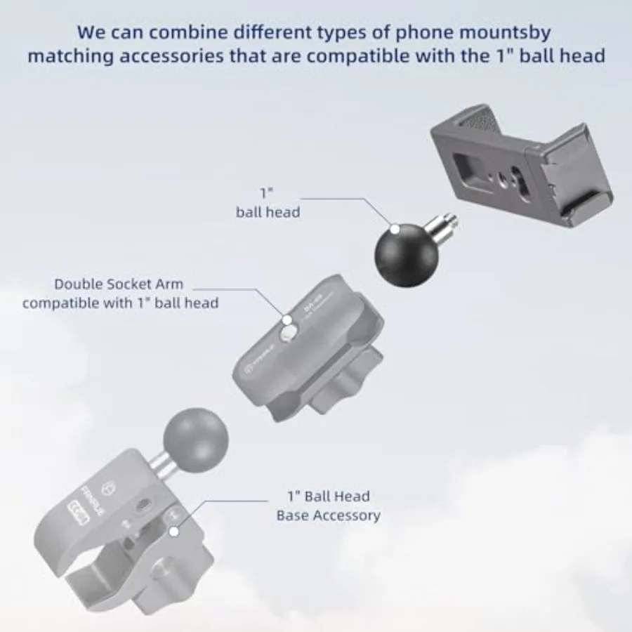 Aluminum Phone Holder with 1 Ball Head Adapter Universal RAM Mounts B Size Compatible Double Socket Arm Design for Motor