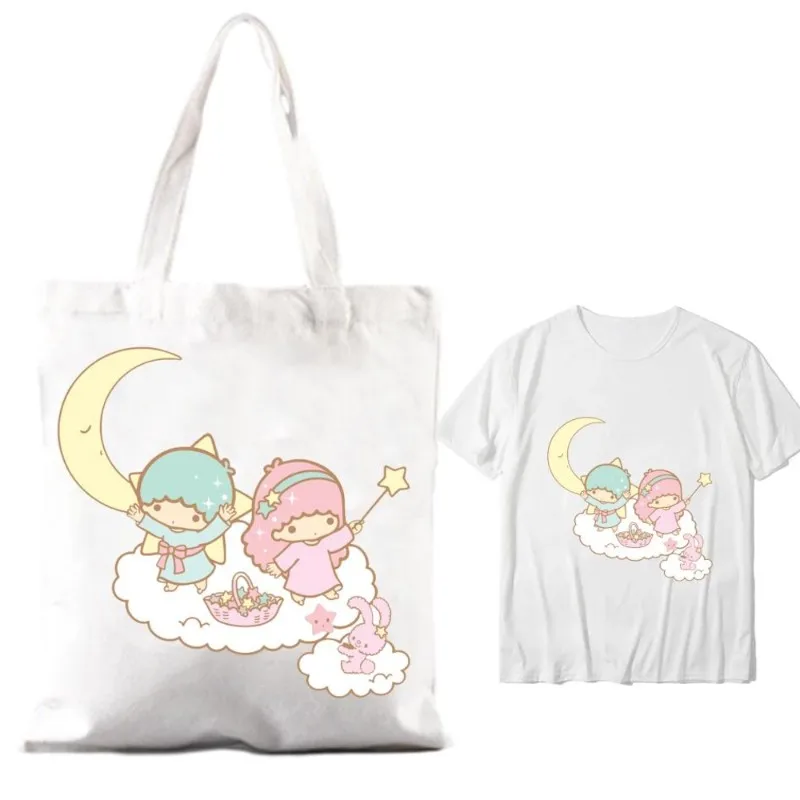 MINISO Sanrio Little twin S-stars borse a tracolla da donna coppia combinazione di vestiti colletto manica corta maglietta moda uomo cotone