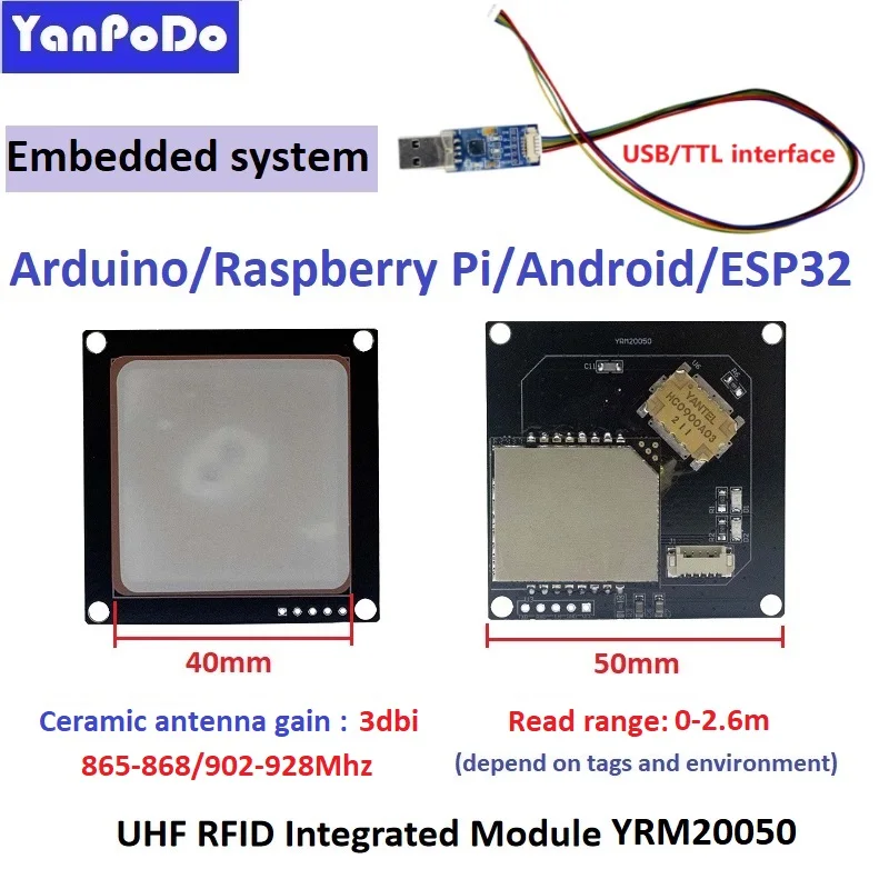 Mini módulo RFID UHF integrado YRM200, lector de tarjetas de Control de acceso Raspberry Pi, antena de 3-5,5dbi, lector de módulo RFID integrado