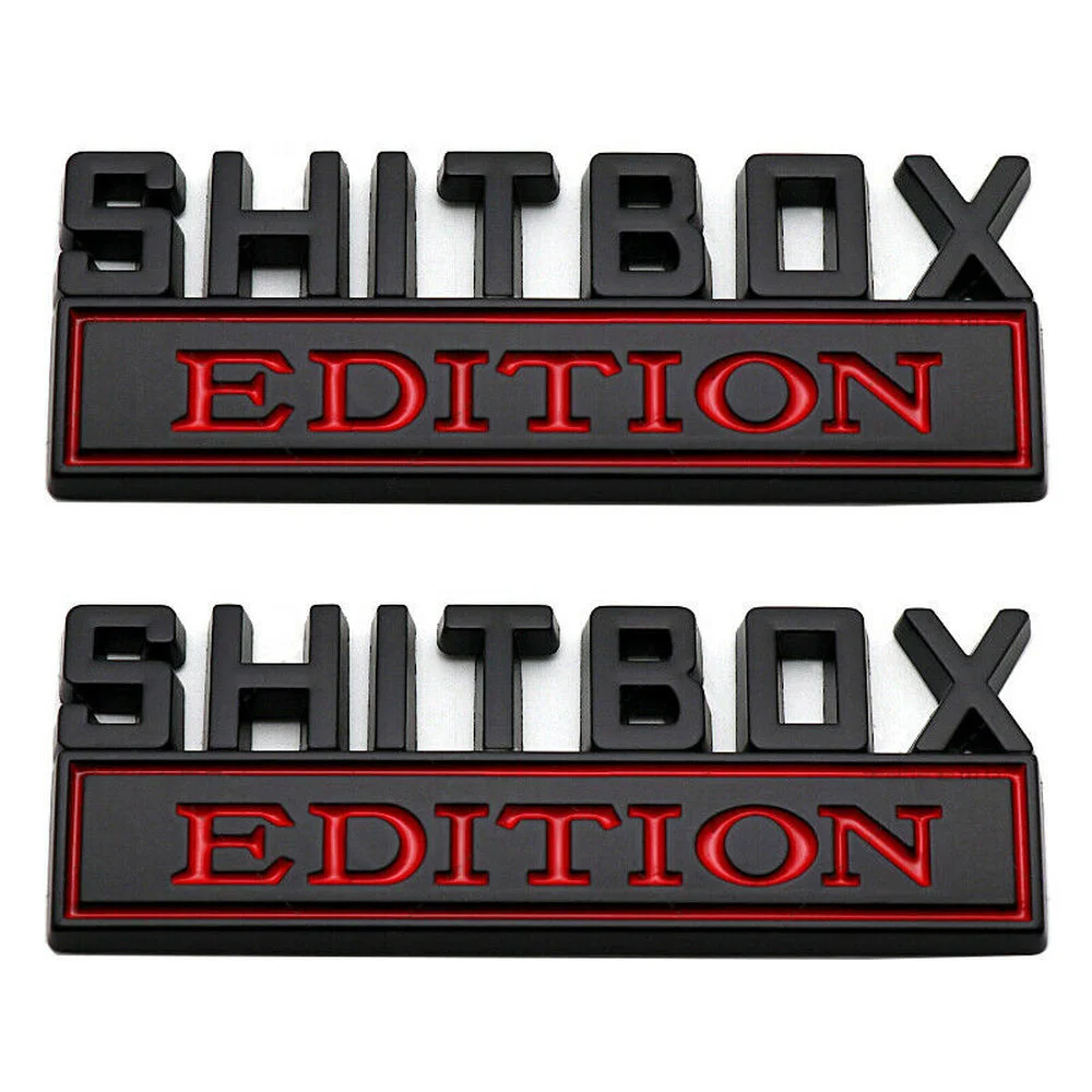 

2x Black Red SHITBOX EDITION Emblem Car Fender Body Door Trunk Badge Universal Car Decal Stickers Accessories Decor