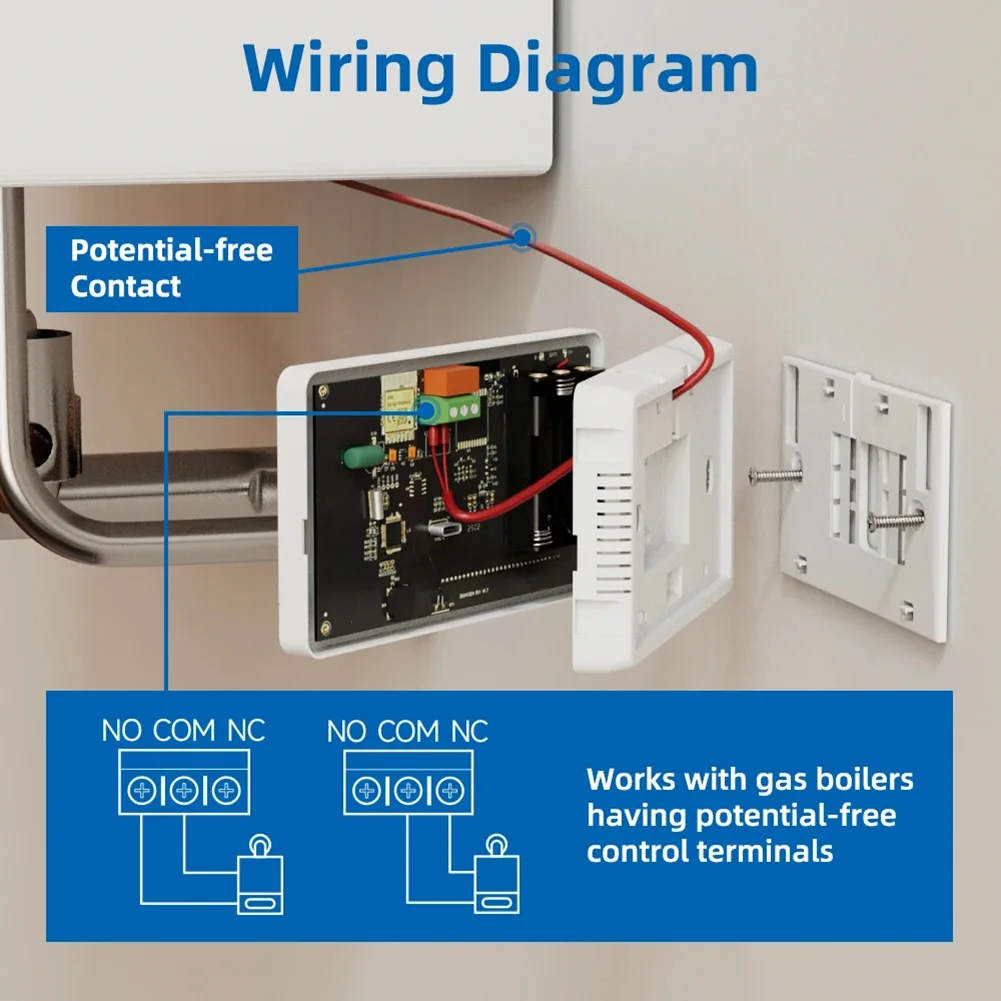 Smart Wifi Thermostat Battery Powered for Gas Boilers by For Tuya Supports Heating and Cooling with App and Voice Assistant