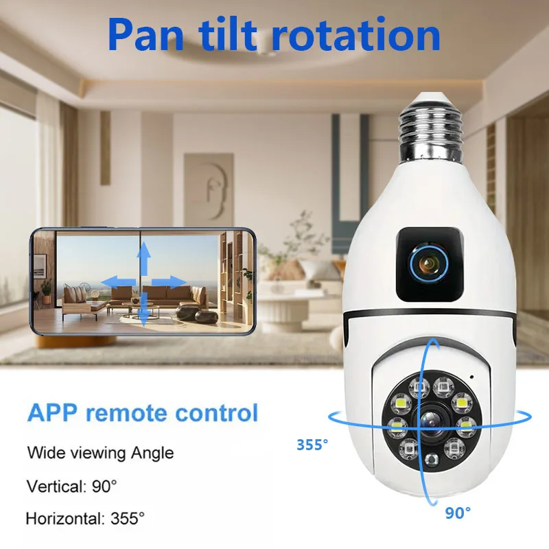 360° Panoramic Light Bulb PT Security Camera Dual Lens 2.4G WiFi Office Home CCTV Surveillance Motion Detection IP Two-way Audio