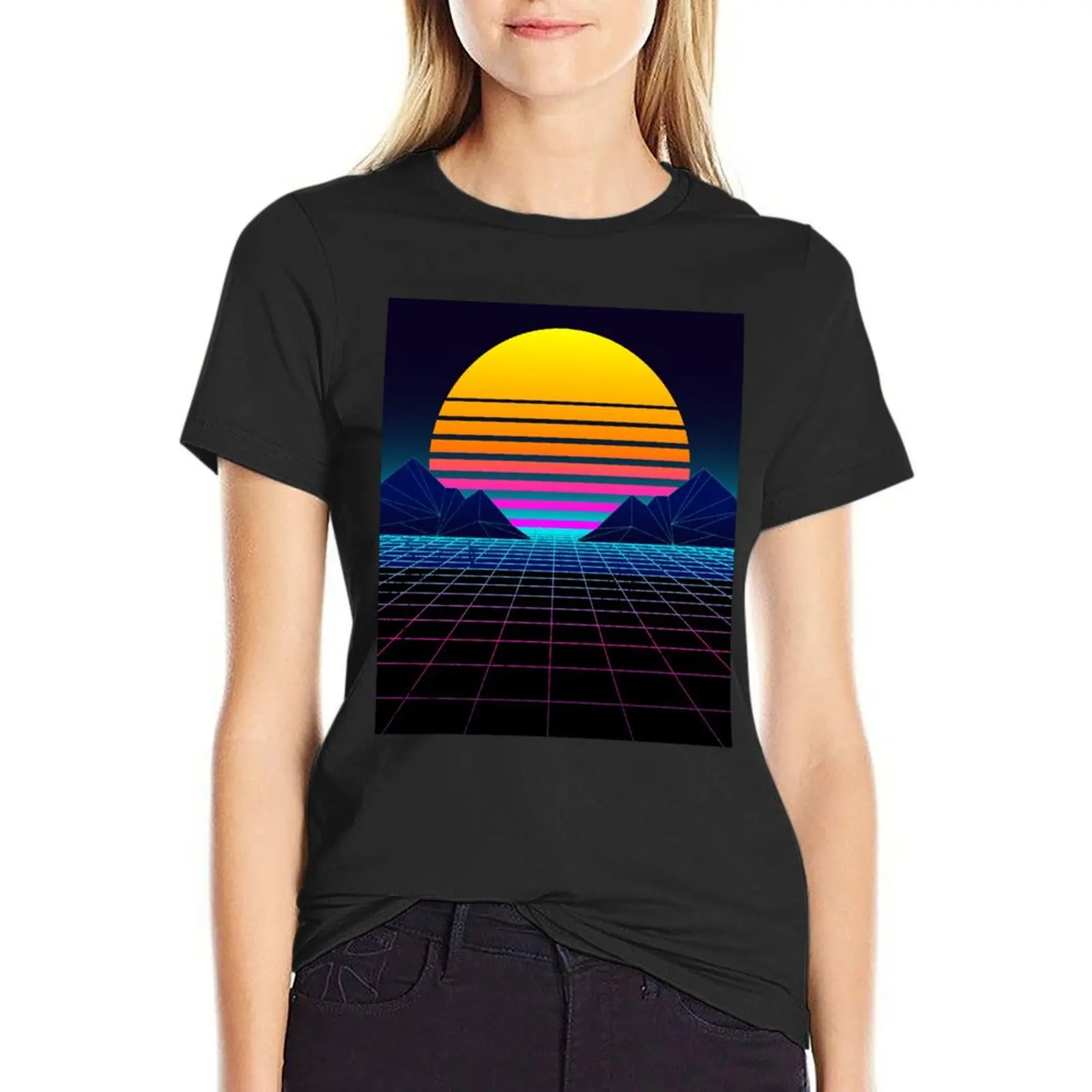 Futuristic Neon Sunset Retrowave T-Shirt funnys blanks heavyweights designer clothes Women luxury