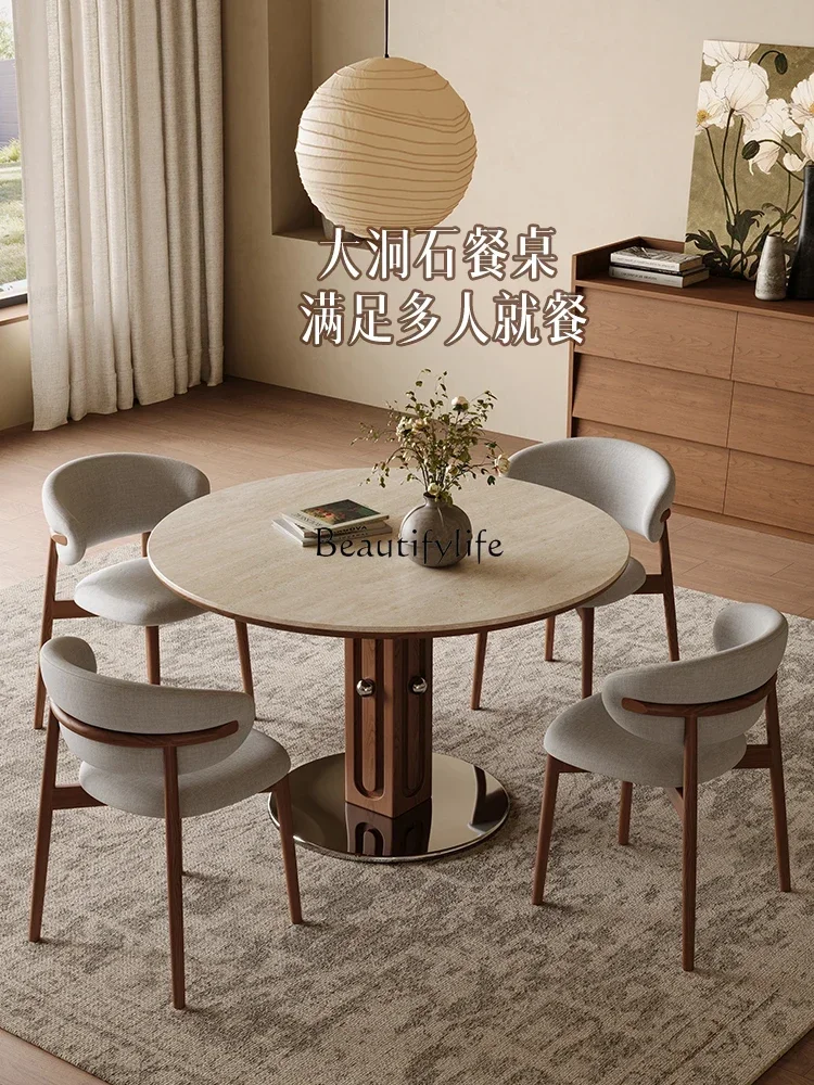 

yj21 Vintage Style Cave Stone Round Table Retro Round Dining Table for Home Small Apartment