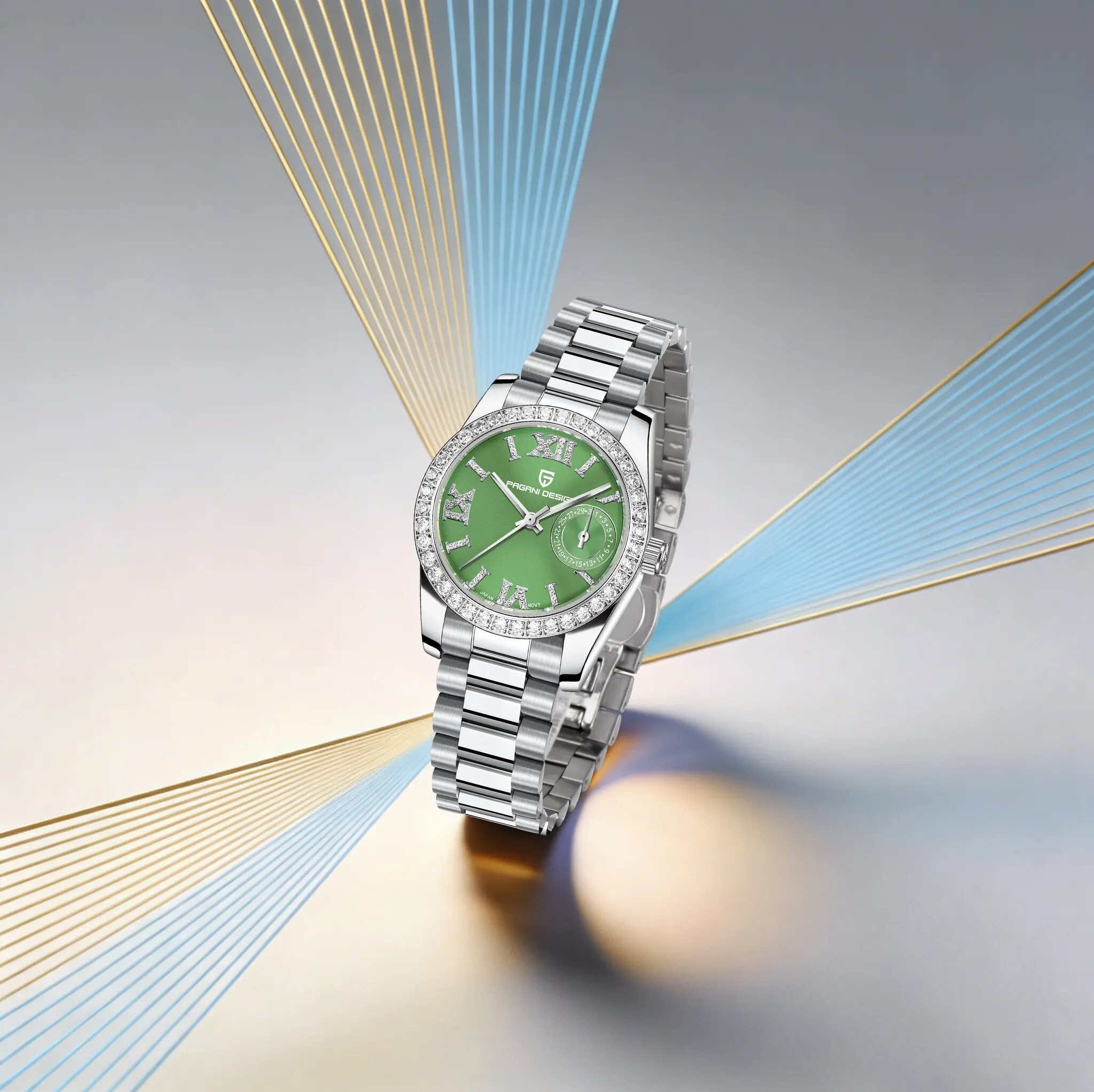 PAGANI DESIGN Refined Luxury Ladies Quartz Watch Celebrity Choice Diamond Bezel Stainless Steel Sapphire Diving Calendar Watch