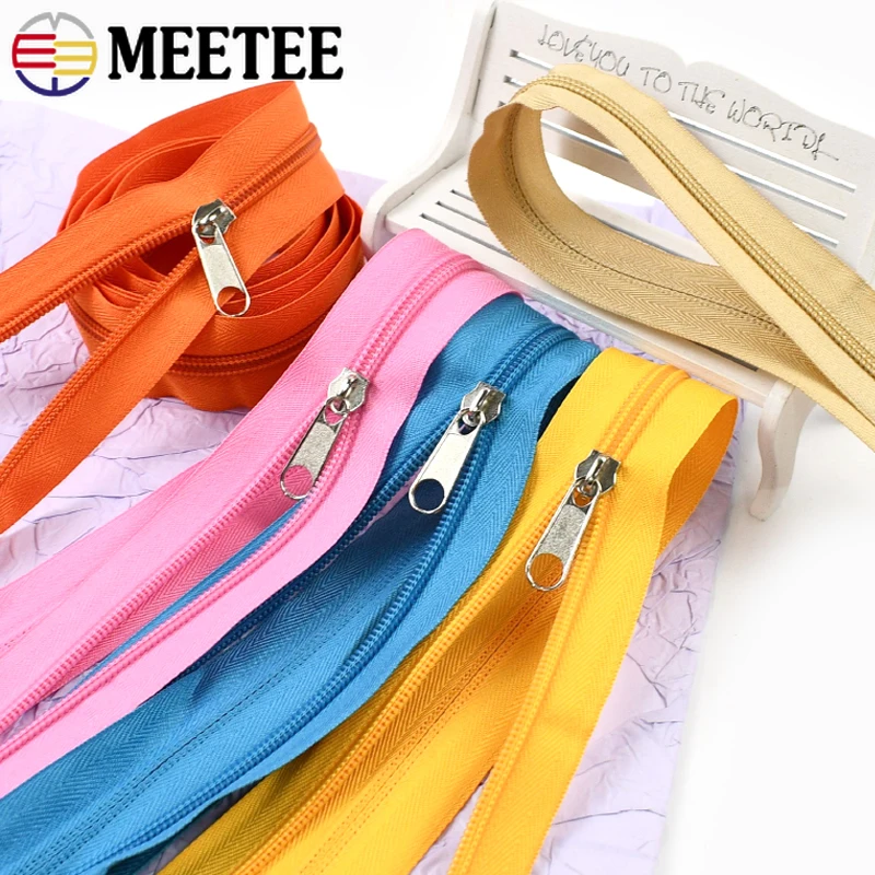 

10/20/30M 5# Colored Sewing Nylon Zipper Plastic Coil Zip Tape with Zips Slider Garment Closure Zippers Replacement Accessories