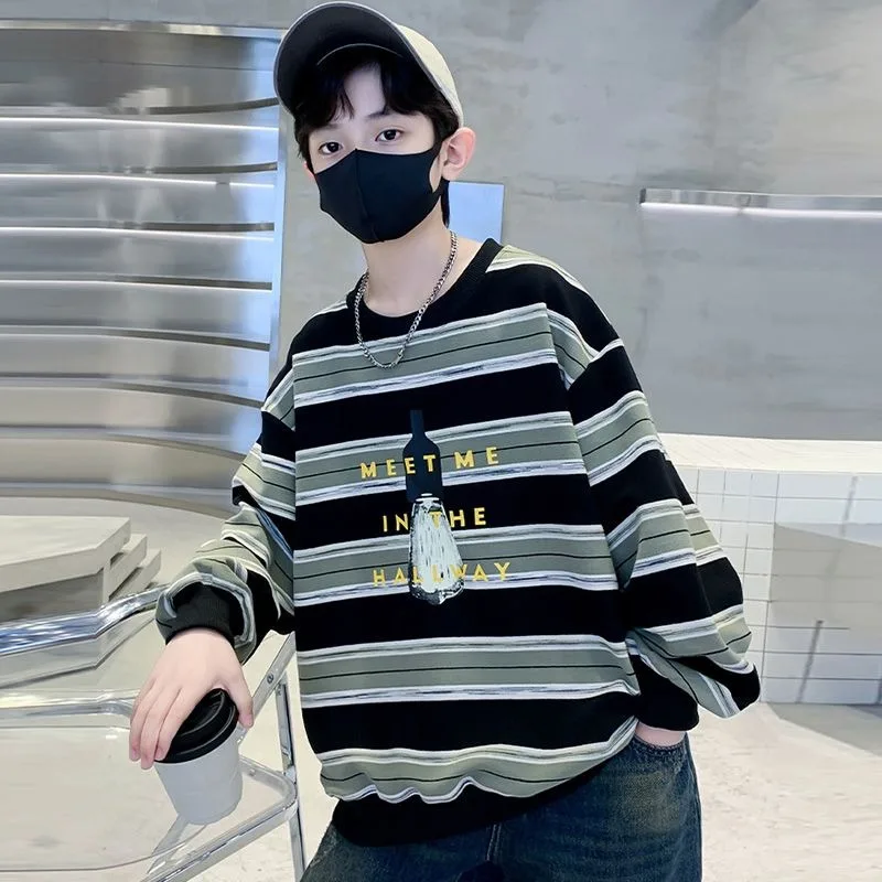 

2025 New Boys' Trendy Long Sleeve Crewneck Sweatshirt - Stylish Middle-Large Kids Autumn Spring Top