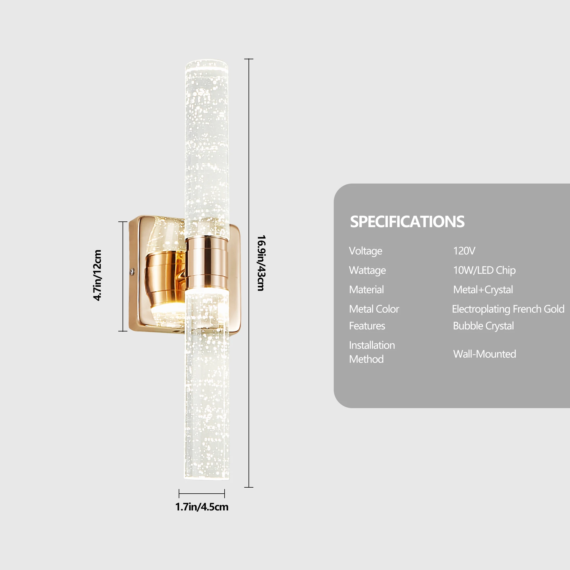 2-Light Contemporary Crystal Wall Light, Gold Plating Finish with Bubble Crystal, Sconce Modern Indoor Lighting Fixture