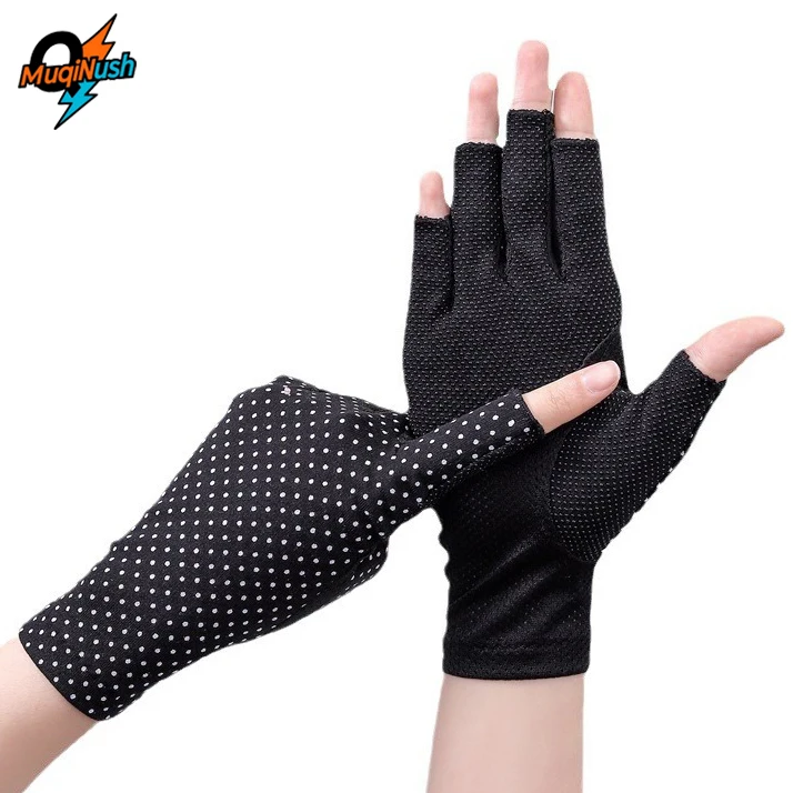

MuqiNush Fingerless Non Slip UV Protection Spring Summer Driving Manicure Gloves for Women Outdoor Activities Black Pink Grey