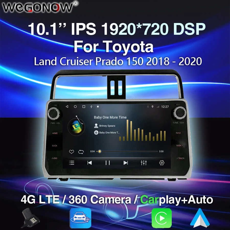 

Автомобильный DVD-плеер Carplay 10,1 дюйма, Android 14,0 8G + 256G, GPS, WIFI, Bluetooth, RDS, радио DSP для Toyota Land Cruiser Prado 150 2018-2024