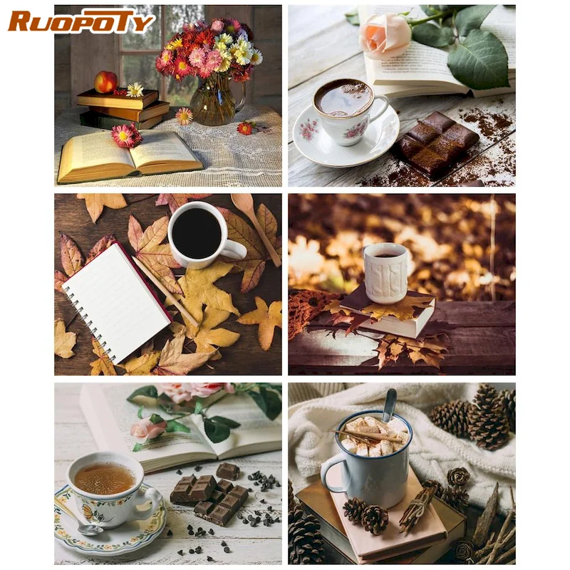 

RUOPOTY Oil Painting By Numbers For Adults Coffee Book Paint By Numbers Acrylic Pigment Drawing Canvas Gift Home Decorations