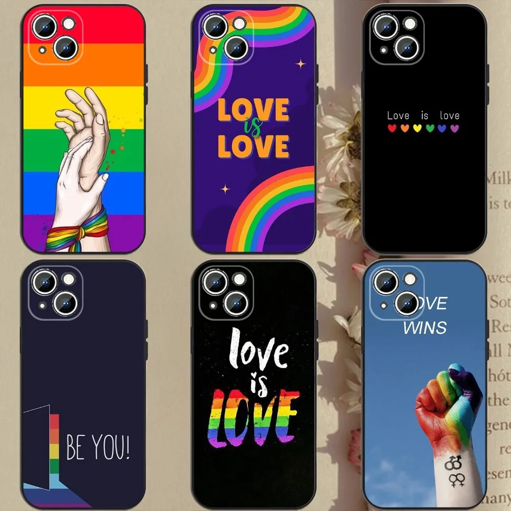 

Gay Lesbian LGBT Rainbow Pride Phone Case For Apple iPhone 15,14,13,12,11,XS,XR,X,8,7,Pro,Max,Plus,mini Silicone Black Cover