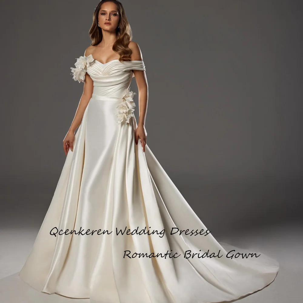 Qcenkeren Vestidos de novia Wedding Dress Off The Shoulder Simple A-Line Elegant 3D Flowers Bridal Gown For Sexy Women 2024