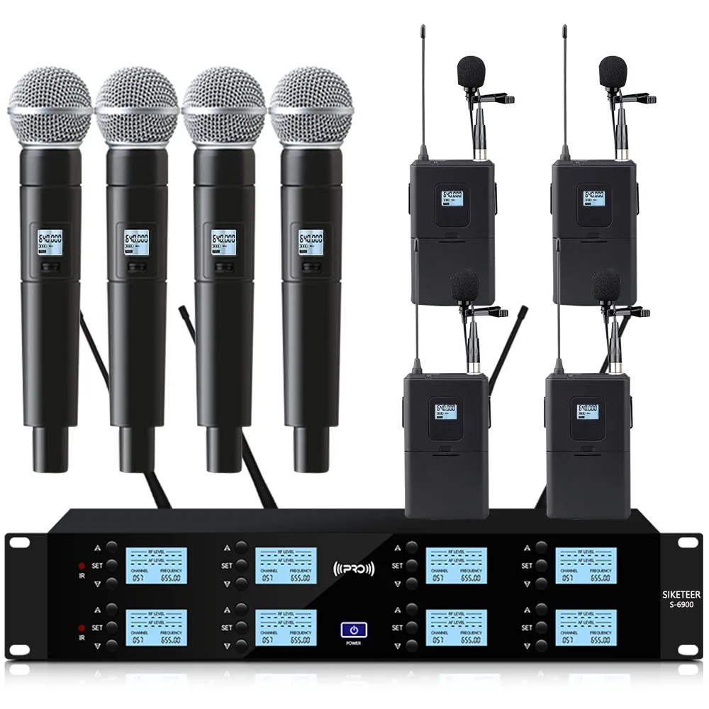 ميكروفون لاسلكي احترافي UHF، 8 قنوات، ميكروفون لافالير محمول، مناسب للكاريوكي والكنيسة واستخدام المسرح. #4