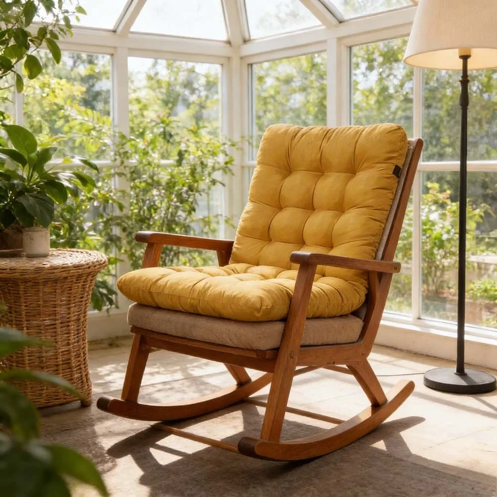 1PC Thick Seat Cushion with Stretch Straps High Back Support Anti-slip Ergonomic Rocking Chair Pad  for Garden Patio Outdoor Use