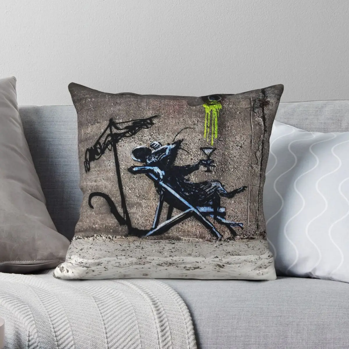 Banksy Cocktail Rat Square Pillowcase Polyester Linen Velvet Printed Zip Decorative Throw Pillow Case Sofa Seater Cushion Cover