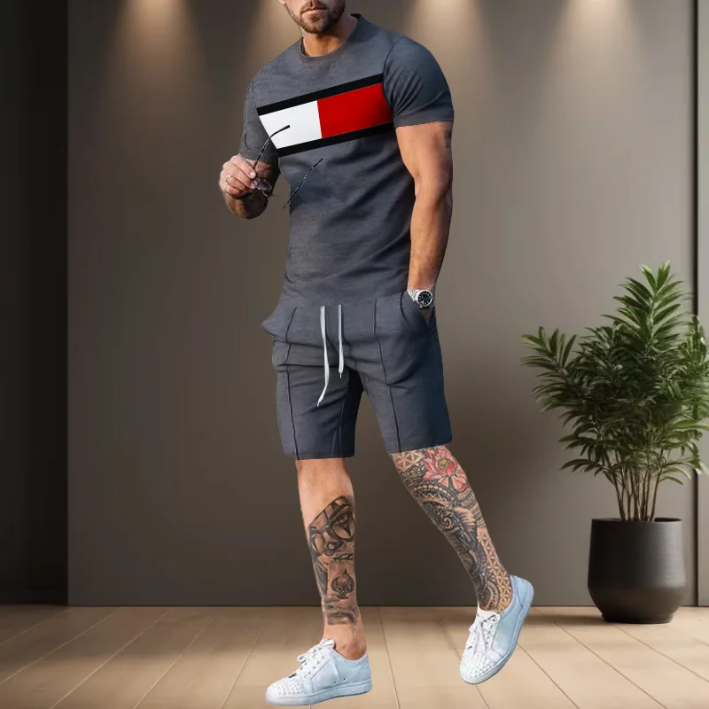 

2025 Summer Best-selling Fashion Pattern Printed Men's Short-sleeved Suit Casual Comfortable Simple Trend Street Suit