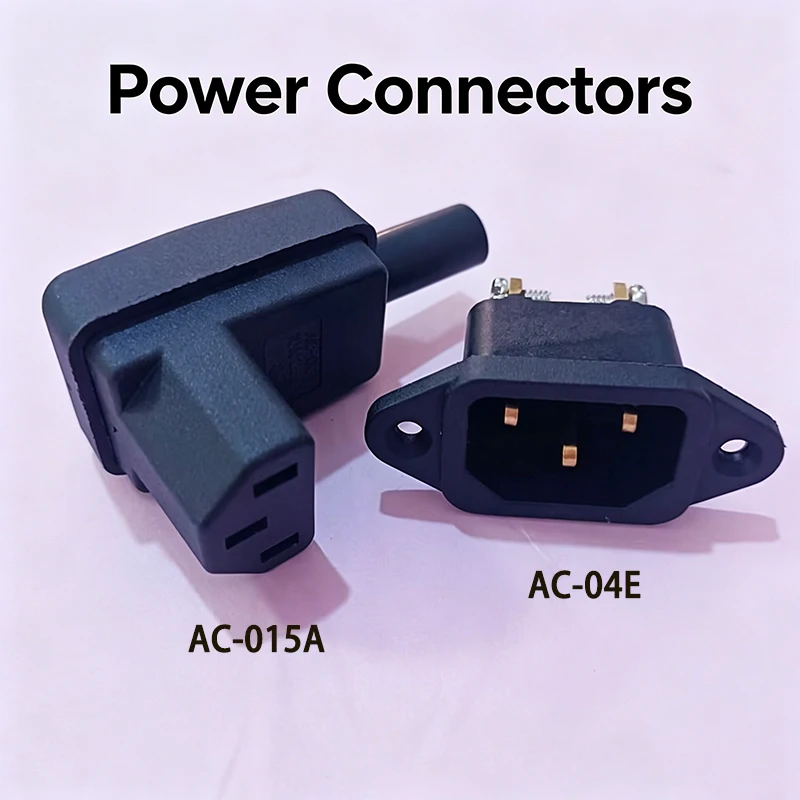 AC-015A AC-04E 3 Pin IEC C13 C14 AC Power Connector Set Right Angle Male Female Plug Socket Pure Copper
