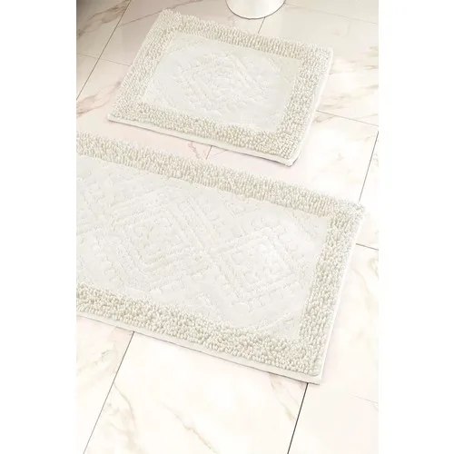 Anchor Home Cotton Toilet Seat Pad Bath Mat Set Rugs Cream 2'li