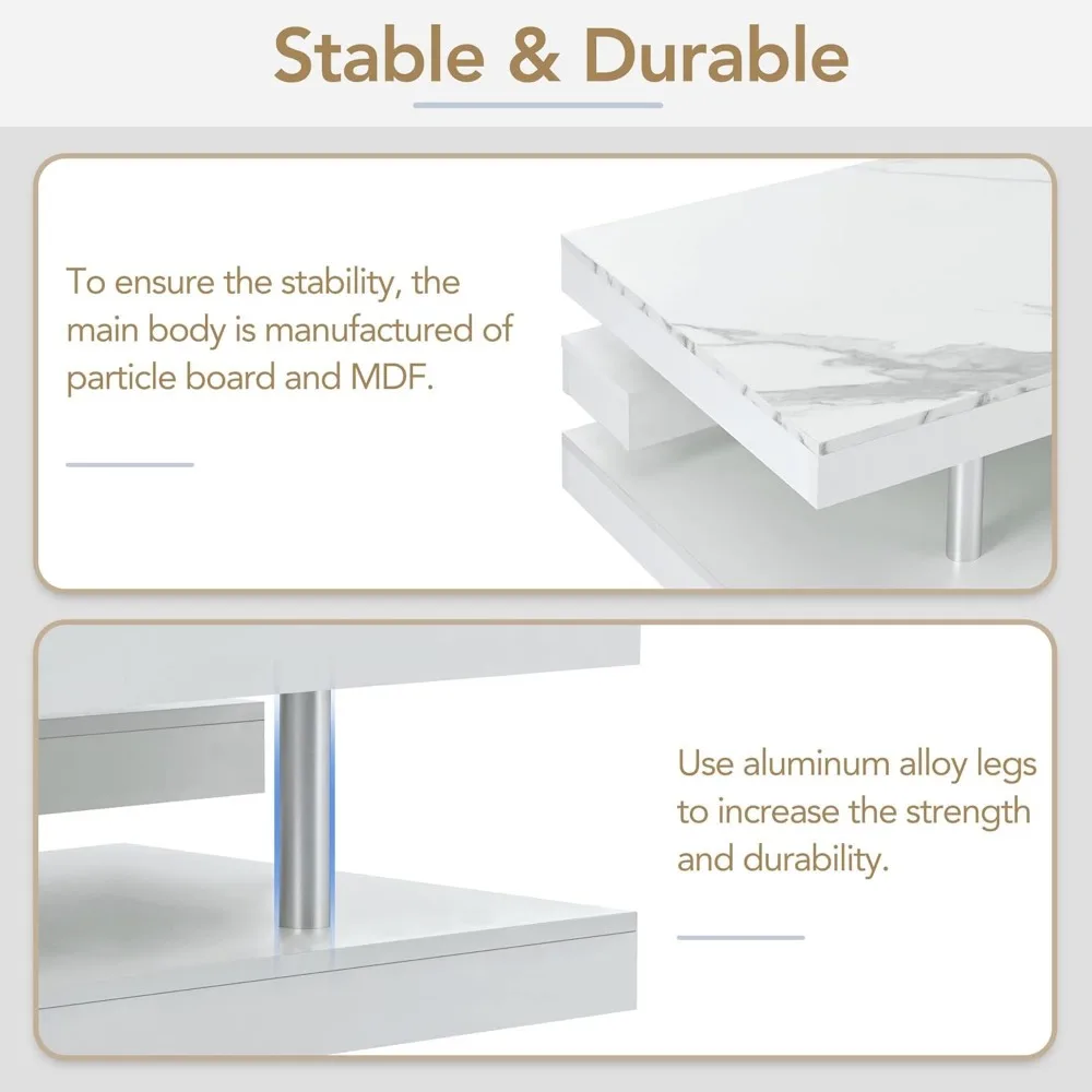 Modern Minimalist Rectangle 2-Tier Coffee Table with High-Gloss UV Surface for Living Room