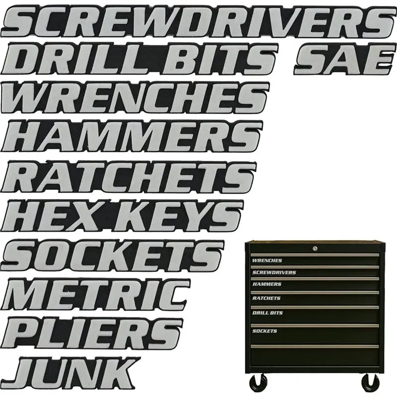 B62B-Toolbox Drawer Tags, 3D Magnetic Tool Box Labels, 11 Pieces, Reusable Toolbox Organization Stickers, Embedded Magnet