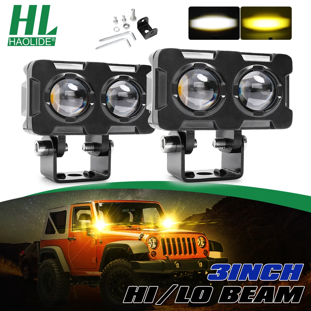 

HL 1/2 шт. 50 Вт мотоциклетные светодиодные двойные линзы прожекторы 12 В вспомогательные противотуманные фары двухцветные противотуманные фары дальнего/ближнего света для мотоцикла автомобиля