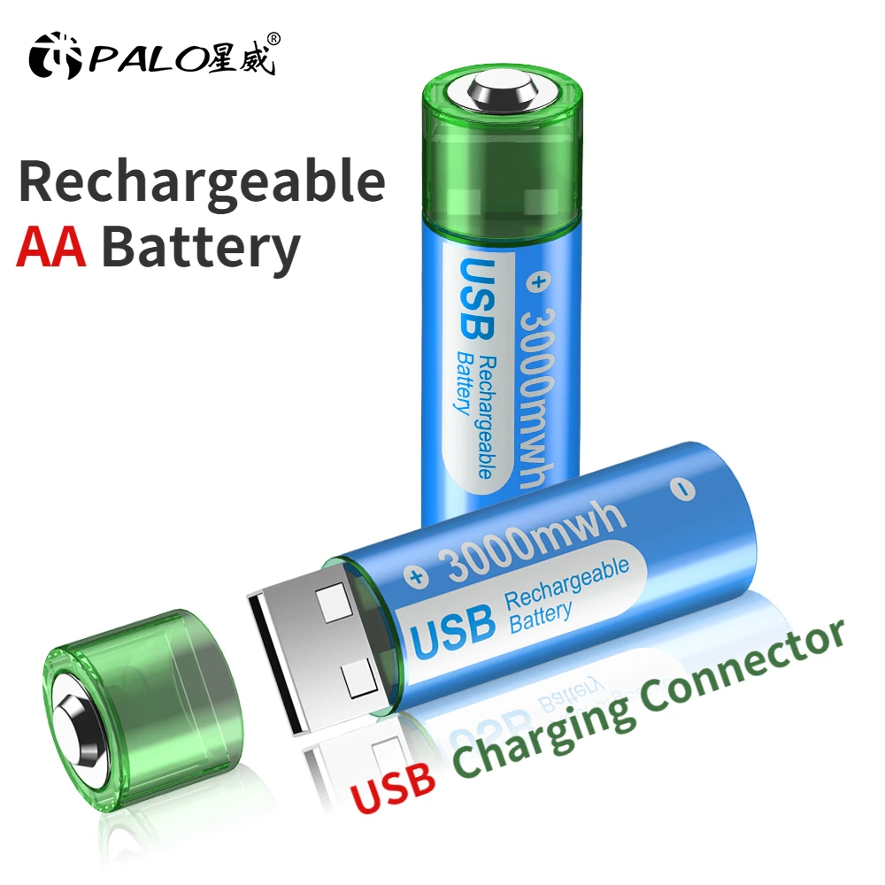 

PALO USB 1.5v AA Lithium Rechargeable Battery 3000mWh 1.5V AA Li-ion Battery USB Rechargeable Batteries for Remote Control