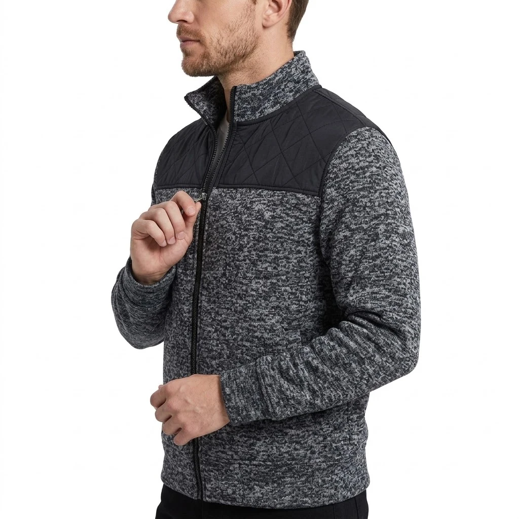 Herbstliche Herren-Fleecejacke, lässiger Stil, durchgehender Reißverschluss, Stehkragen, Sweatshirt, warme Winter-Thermo-Cardigan-Jacke, Oberbekleidung mit Taschen, Oberteile. – Detail 9