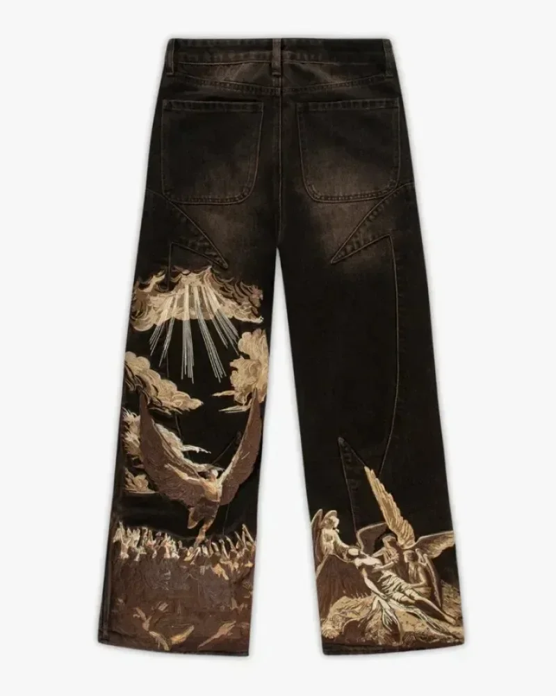 American loose jeans personalized bat pattern print street Y2K pants lazy jeans casual straight pants Harajuku retro street wear view 3