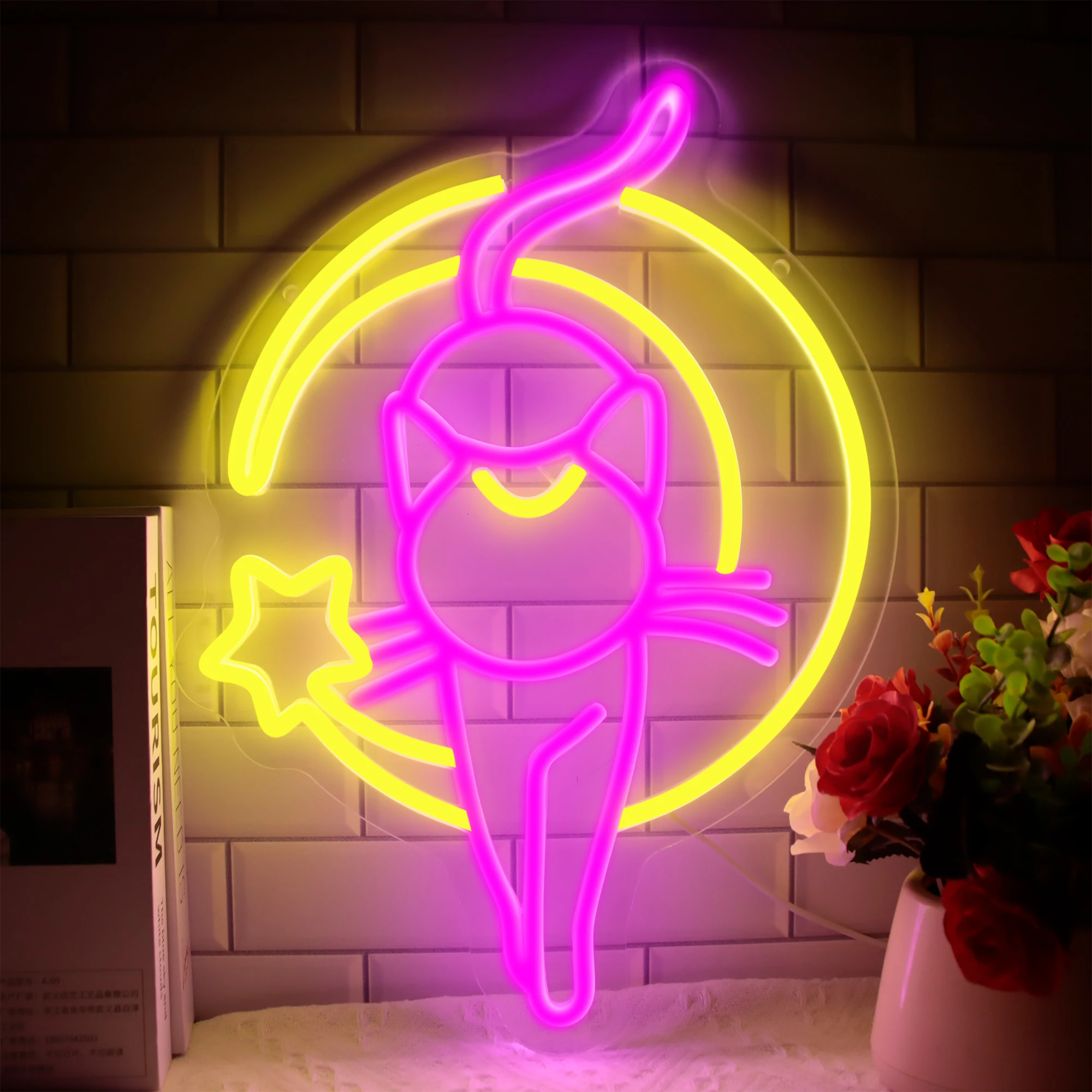 

Sailor Moon Neon Sign Anime Neon Signs Cat Luna Neon Light up Signs for Wall Magic Moon LED Cat Neon Signs Bedroom Girls Room