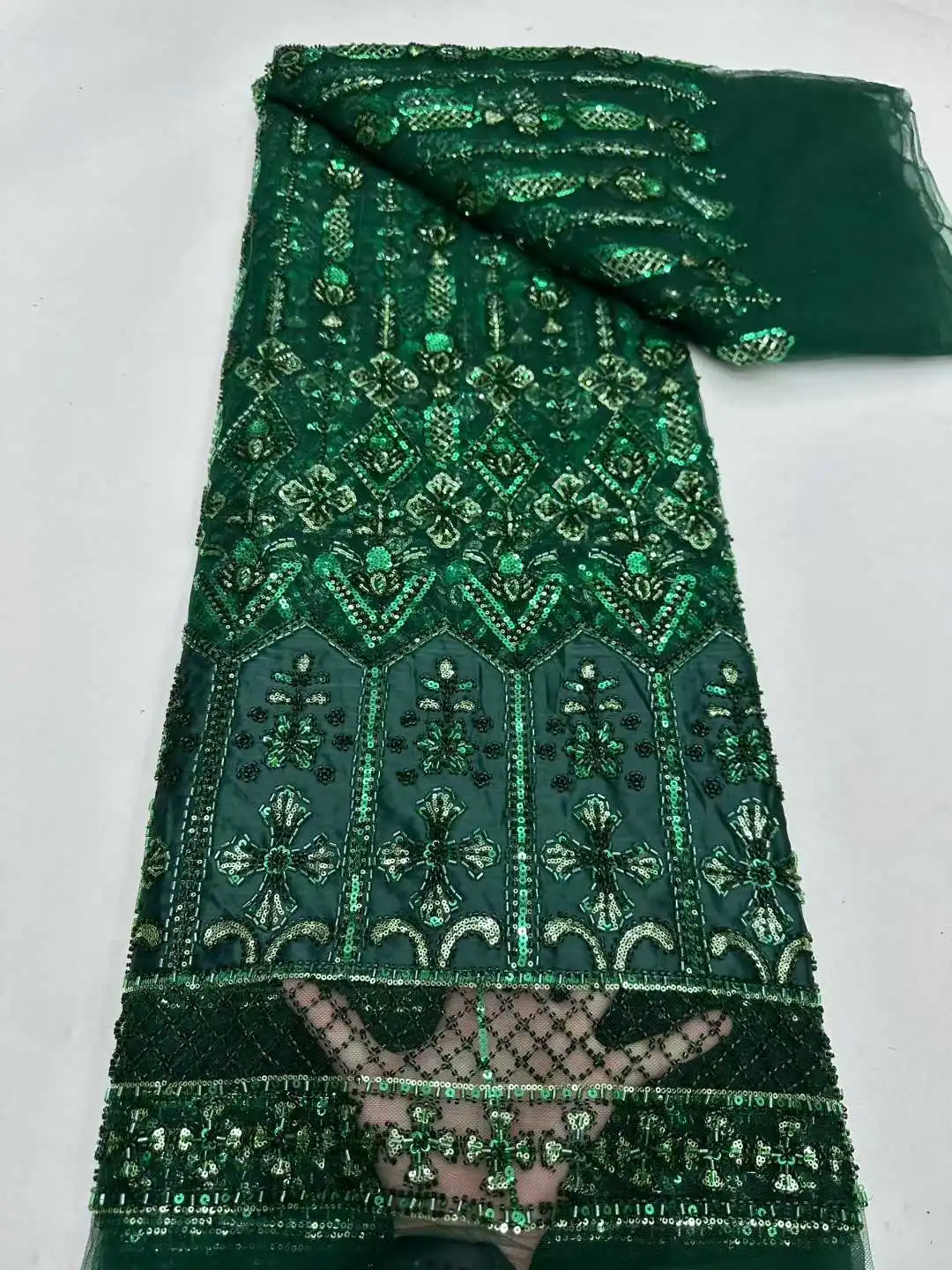 

Элитная французская кружевная ткань с пайетками 2026 года, высококачественная африканская кружевная ткань с бисером, нигерийская ткань с вышивкой для праздничных платьев, 5 ярдов