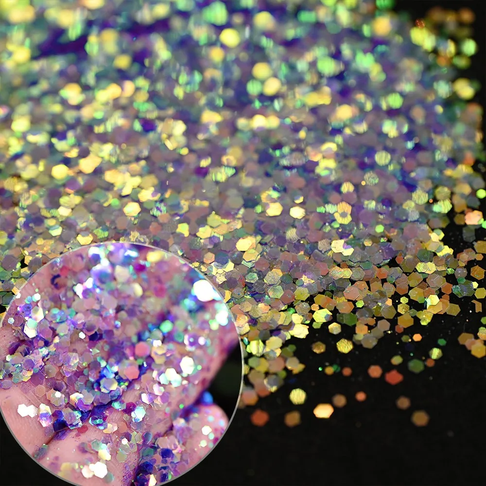 Net-50g Olografico Iridescente Chunky Glitter Polvere Mista Esagono Paillettes per Unghie per Smalto Gel Resina Epossidica Accessori per Unghie Fai da Te