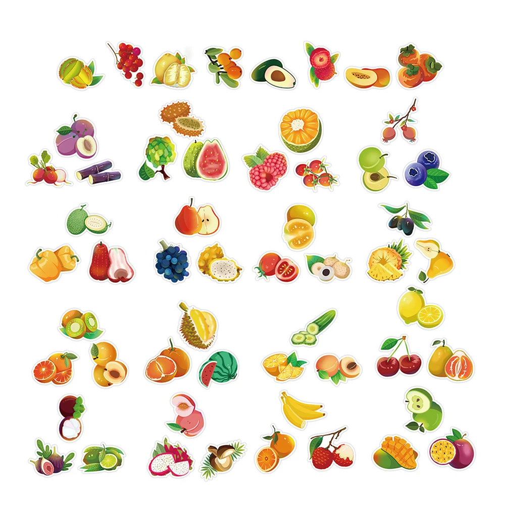 

60pcs Fruit Stickers Diy Decorative Cartoon Fruit Themed Stickers For Luggage Notebook Phone Scrapbooking Decor Bulk Sticker