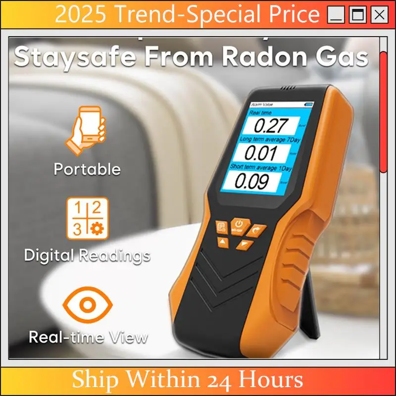 (Lo último) Detector de Radón portátil con pantalla LCD en tiempo Real, precisión precisa a largo plazo/corto, promedio para el Kit de prueba escolar en el hogar
