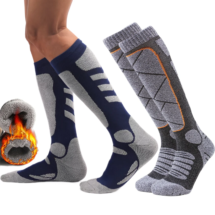 Chaussettes de Snowboard hautes pour hommes et femmes, chaussettes chauffantes d'hiver, matière thermique, Sport de plein air, randonnée, athlétiques ​