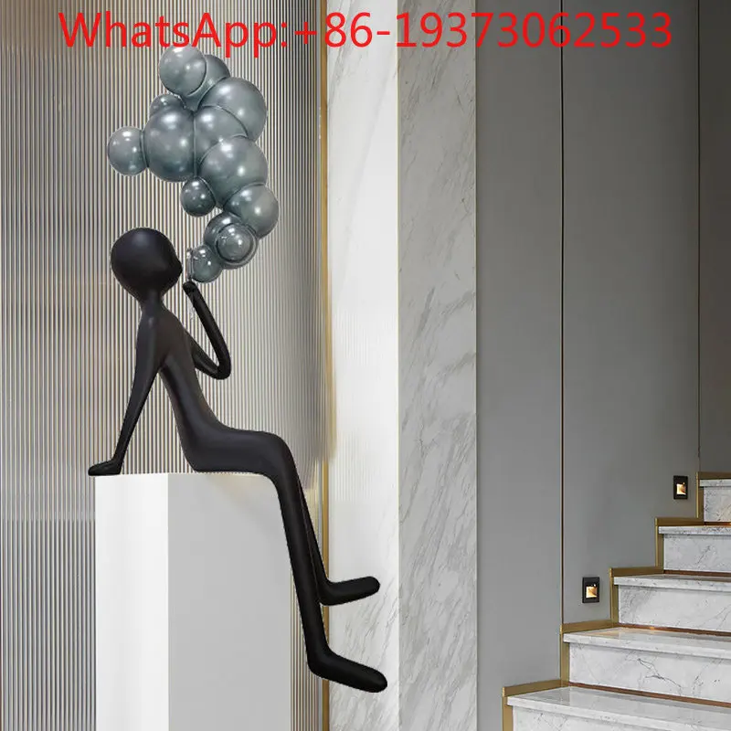Abstract Floor-to-ceiling Figure Blowing Bubble Sculpture Cartoon Lobby Light Luxury Soft Decoration Art Installation Ornament
