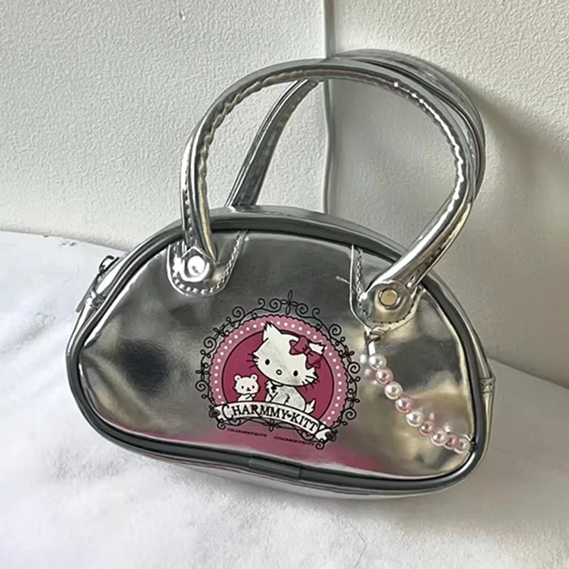 Cartoon Sanrio Hello Kittys Handbag Cute Anime Commuting Versatile Silver Medium Kawaii Printed Small Crossbody Bag Girls Gifts