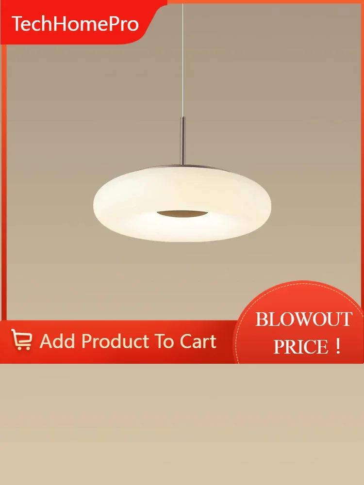 TechHPModern Minimalist White Circular Cream Style Restaurant Pendant Light Full Spectrum LED Coffee