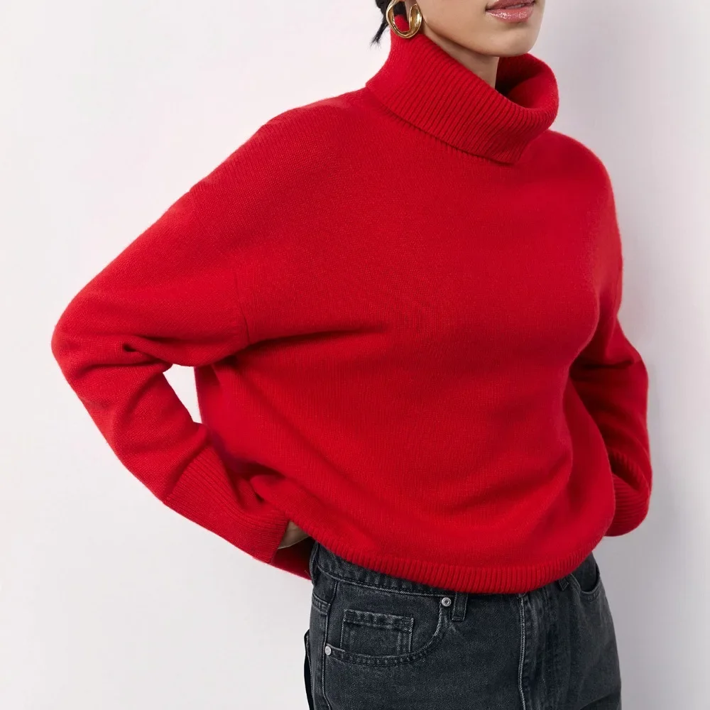 Autumn Casual Knitted Pullover Women Elegant Solid Oversized Loose Long Sleeve Top Female Basic Thick Warm Turtleneck Sweater