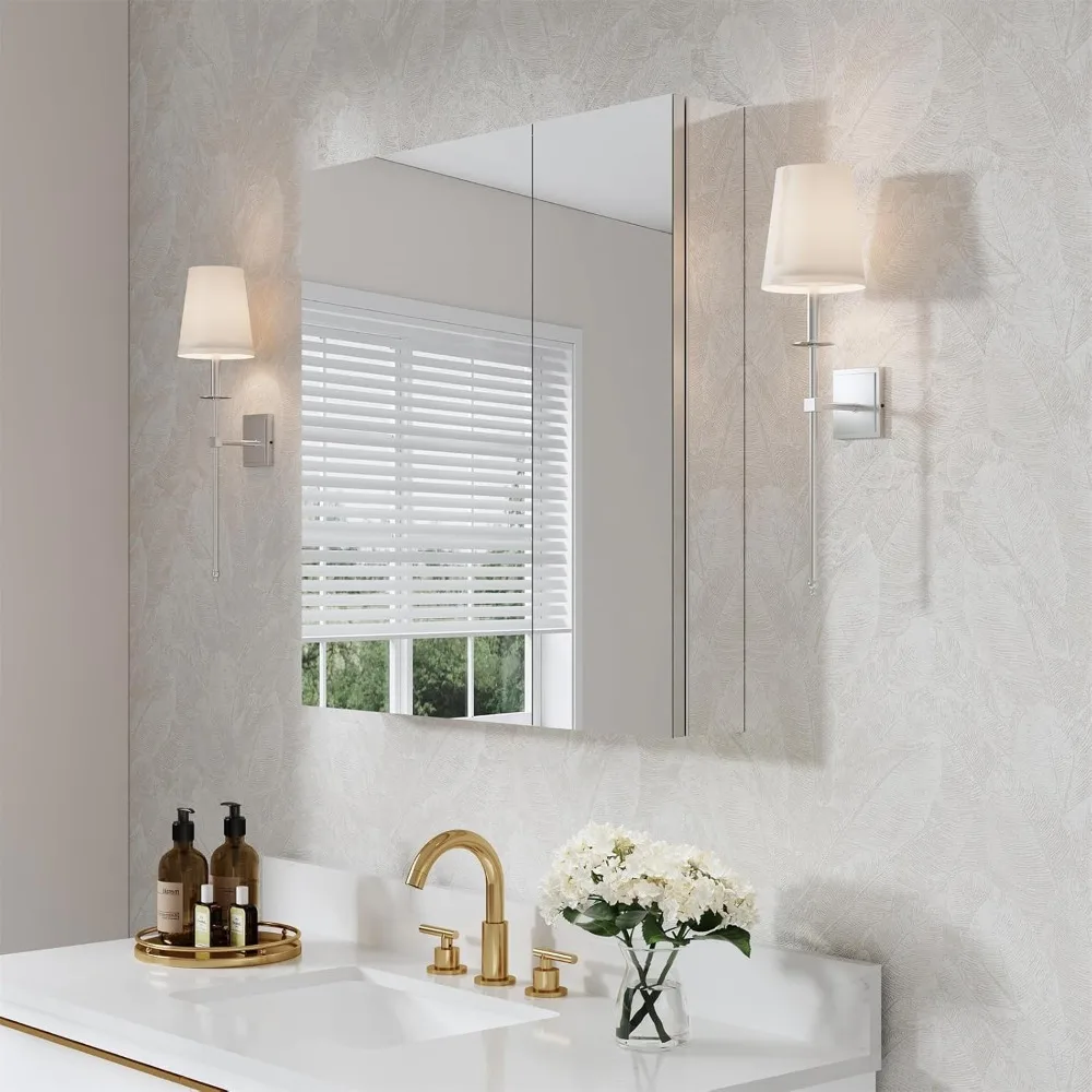 

30 x 30 Bathroom Medicine Cabinet, Anodized Chrome Aluminum Frame, Medicine Cabinet with Adjustable Glass Shelves, Bathr