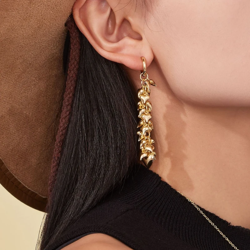 Ars 18k مطلية بالذهب الفولاذ المقاوم للصدأ متعدد القلب سحر قلادة مطابقة استرخى أقراط المرأة شرابة القلائد طقم أقراط