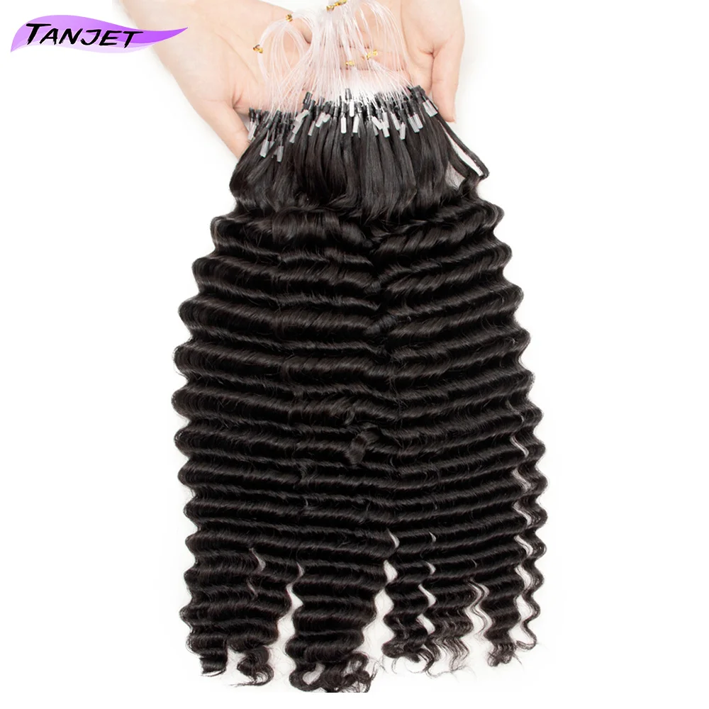 Deep Wave Microlink Human Hair Extensions Natural Micro Rings Hair Brazilian Micro Bead Loops Hair Extensions for Black Women