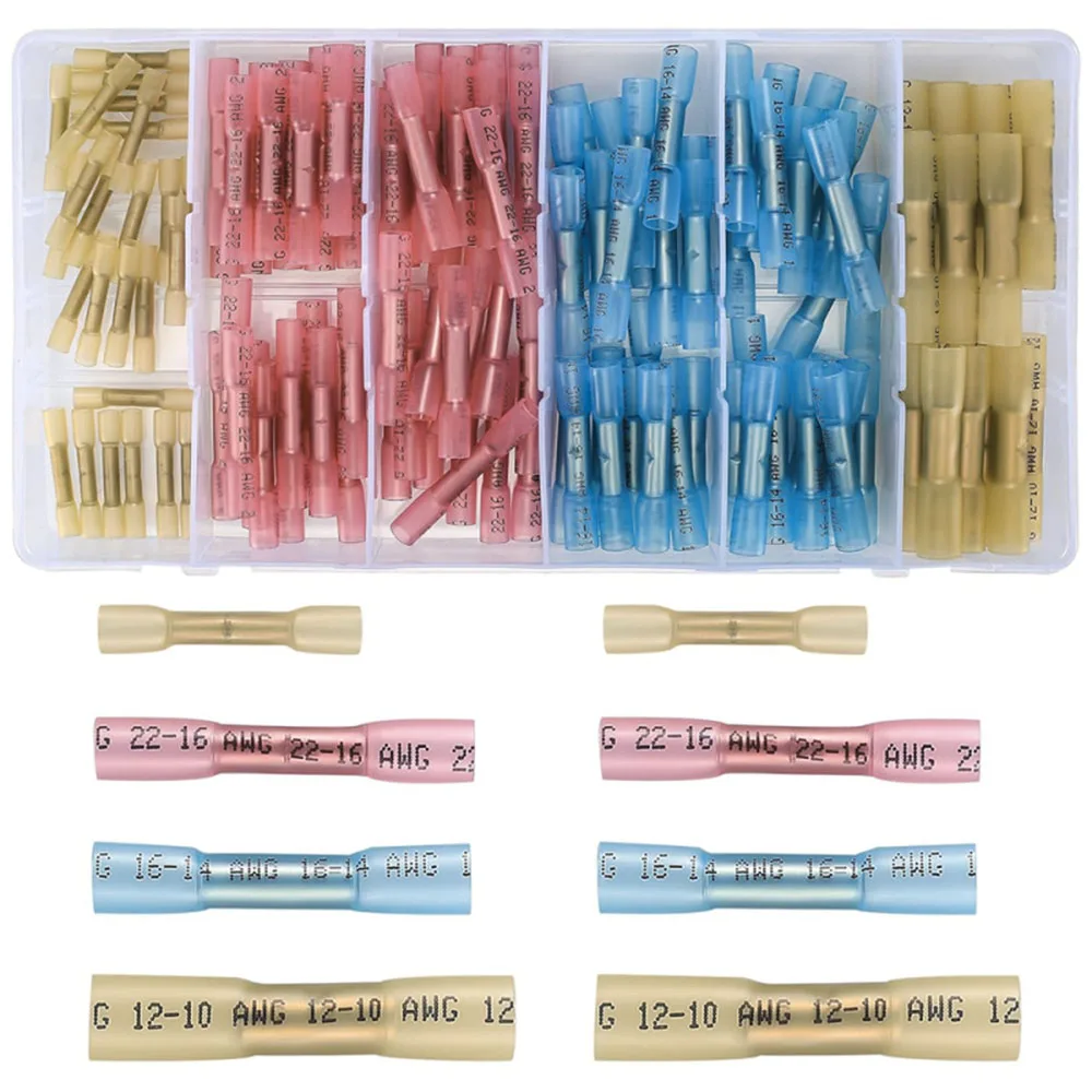 

130 Pcs Heat Shrink Butt Connectors Kit 10-26 AWG Butt Splice Electrical Wire Connectors Kit Waterproof Insulated Crimp Terminal
