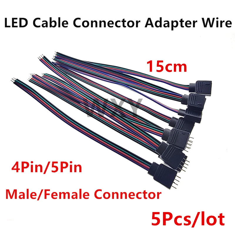 5Pcs 4Pin 5Pin LED Cable Male Female Connector Adapter Wire For 5050 3528 SMD RGB RGBW led Strip Light RGB RGBW LED Controller