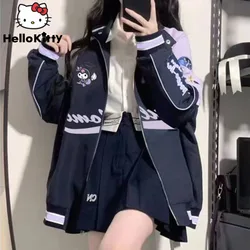 Sanrio Kuromi New Zip Up Bomber Jacket 2023 Autumn Winter Anime Embroidered Race Motorcycle Charge Suit Women's Hip Hop Y2k Coat