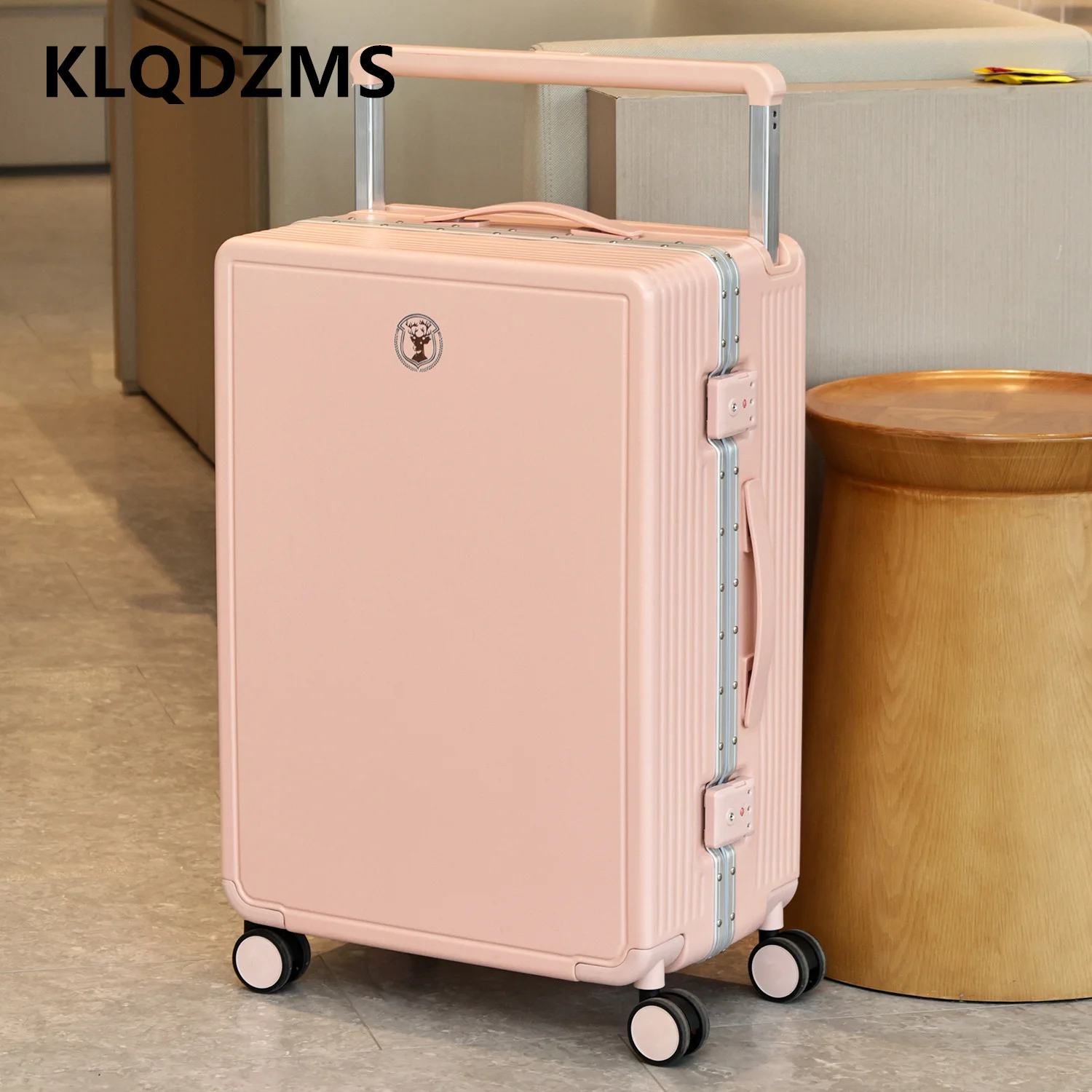 KLQDZMS ABS+PC Suitcase Aluminum Frame Boarding Box Large Capacity Trolley Case 20