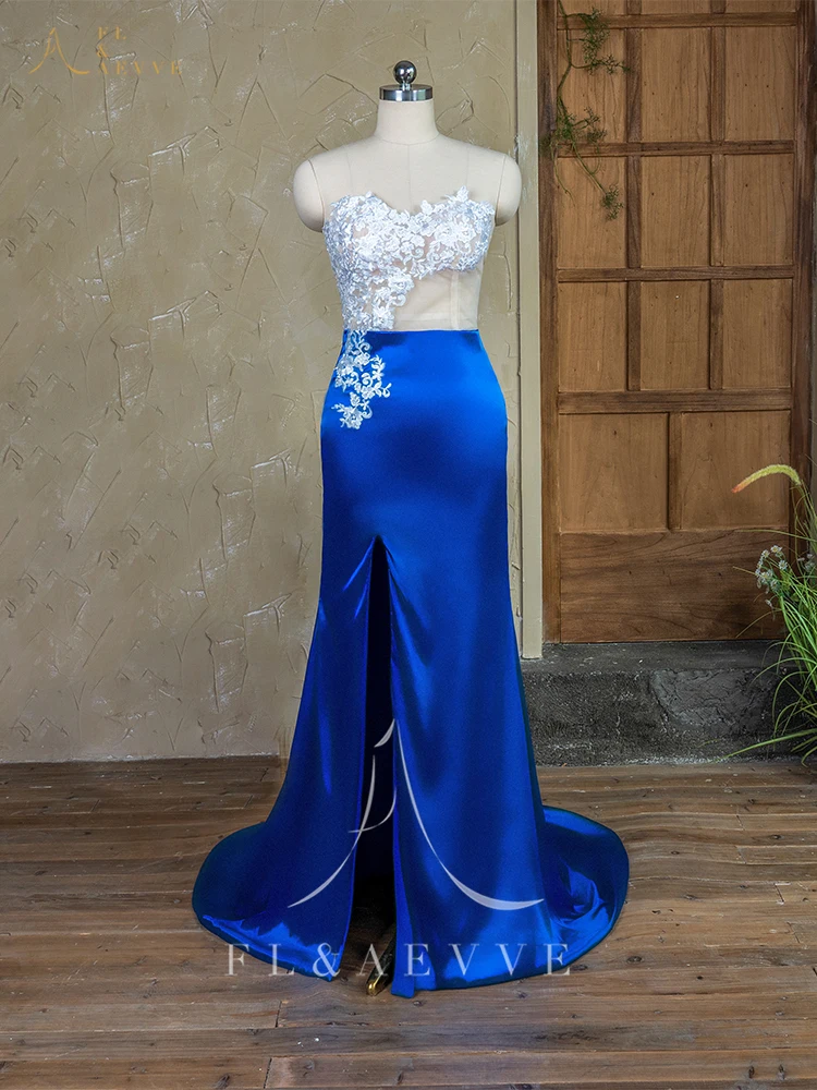 فستان وصيفة العروس من الساتان باللون الأزرق الملكي من FL&AEVVE بكتف واحد حورية البحر فستان رسمي لحفلات الزفاف حسب الطلب #3