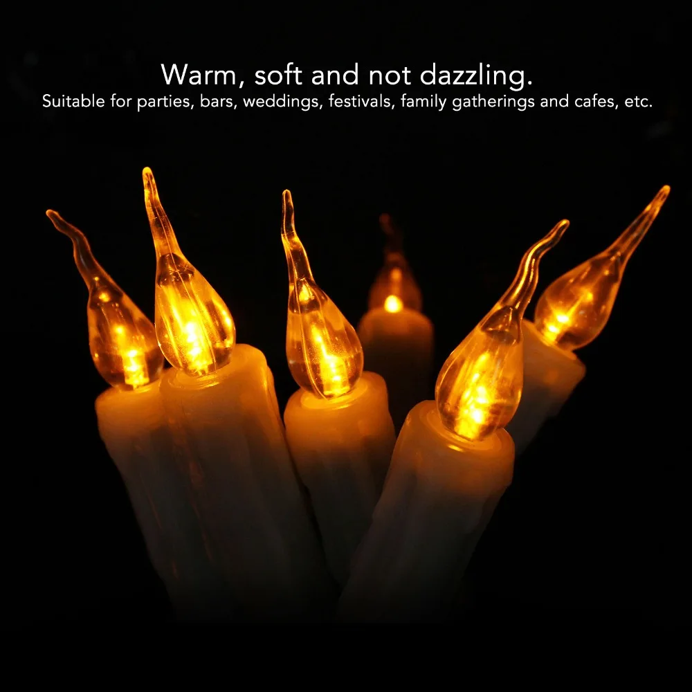 6 Pcs Battery Operated LED Taper Candles Smokeless Warm Light Candle Lights Dripless Reusable Taper Candles Halloween Decor