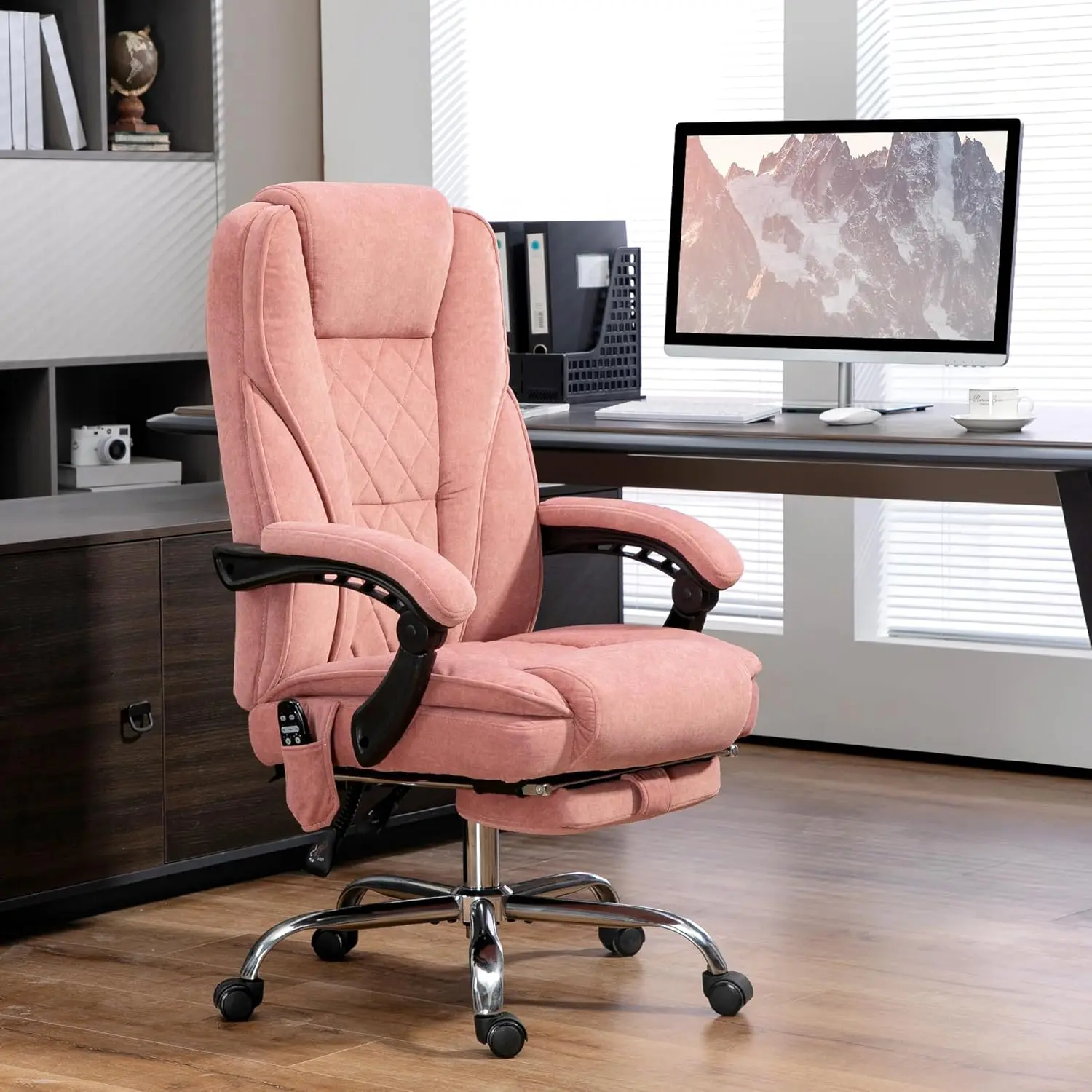 Massage Office Chair with Foot Rest with Heat Pink | Executive Computer Desk Chair, 6 Vibration Point, Reclining, Customized