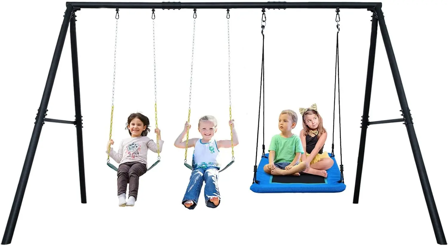 Swing Set with 1 Platform Swing, 2 Belt Swings,A Frame Metal Swing Set for Outdoor